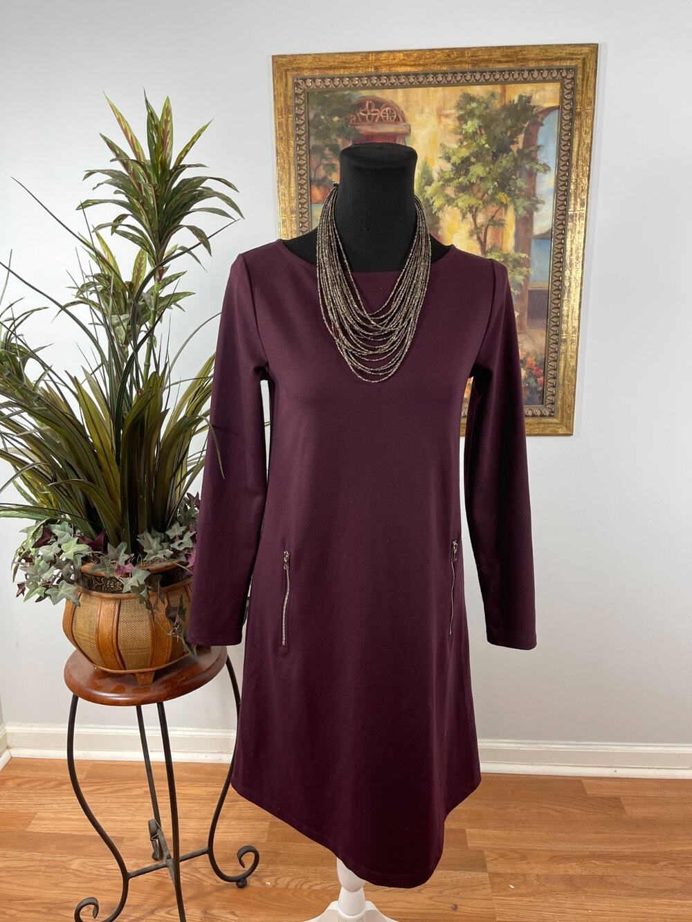 Gap Shift Dress Women's Size 0 Burgundy Boat Neck Dark Academia Modern Classic‎